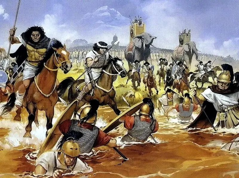 A battle between African barbarians and the Romans. A modern illustration.