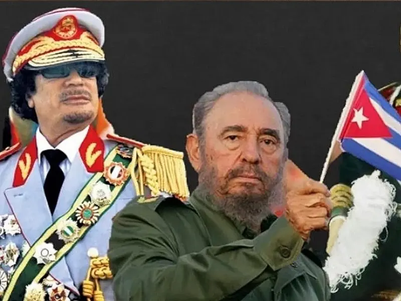 Gaddafi and Castro as heads of authoritarian regimes