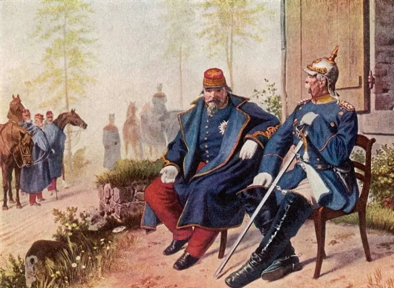 Napoleon III captured by Bismarck in 1870. Painting from 1878.