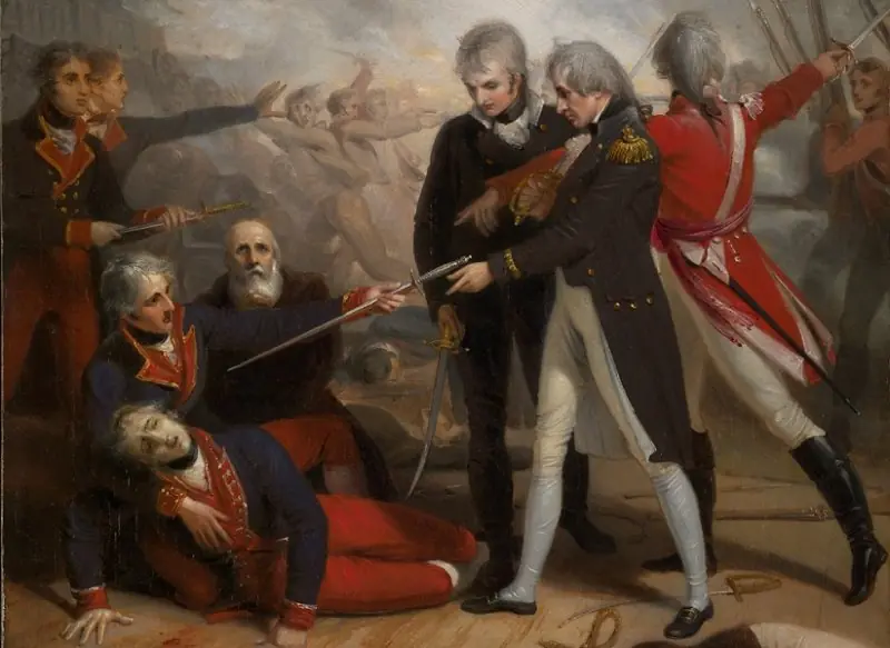 Nelson accepts the Spanish surrender at San Vicente. Painting from 1806