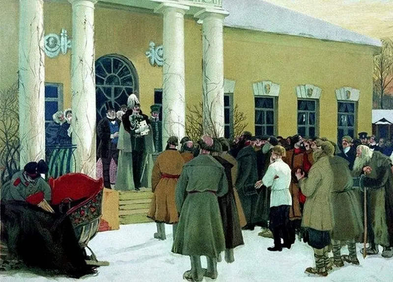 Reading the Manifesto on the Emancipation of the Peasants. Painting from 1907.