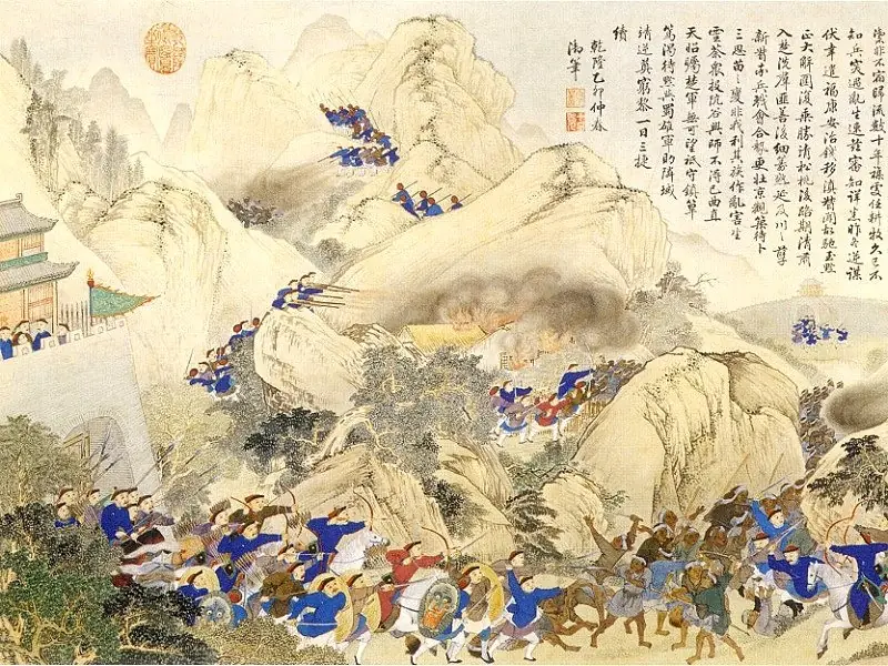 The Miao campaign against the barbarians in a Chinese engraving from 1795.