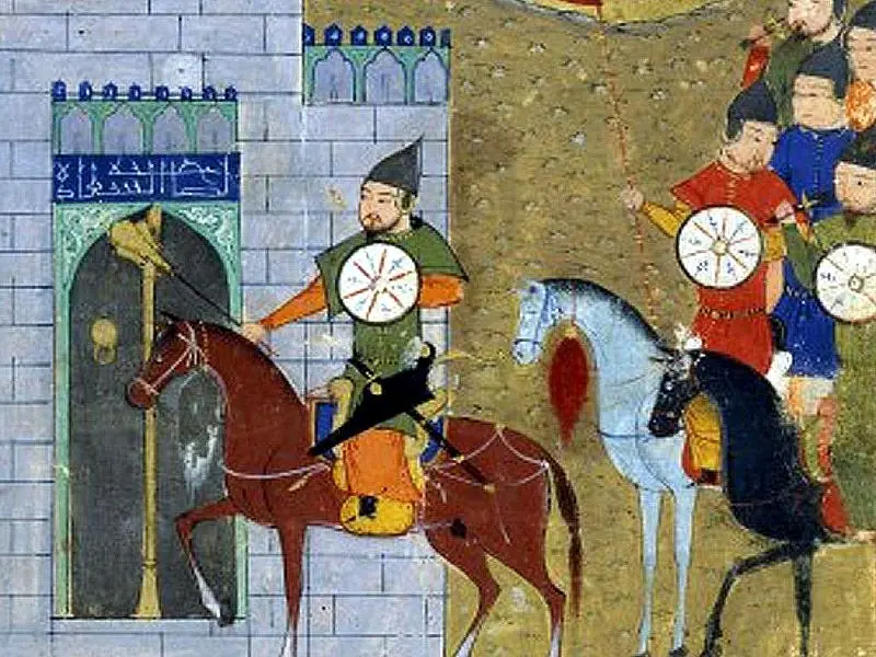 The Mongols besiege Zhongdu. Arabic miniature, 15th century.