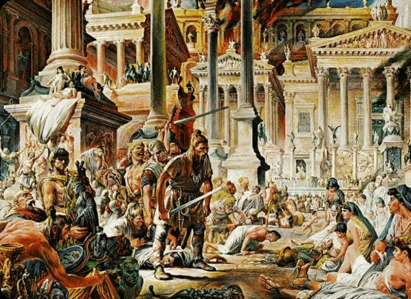 The Sack of Rome by Alaric's Visigoths. 19th century painting.