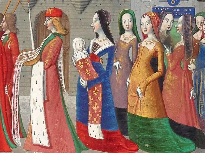 The baptism of the Dauphin Charles in a miniature from 1484.