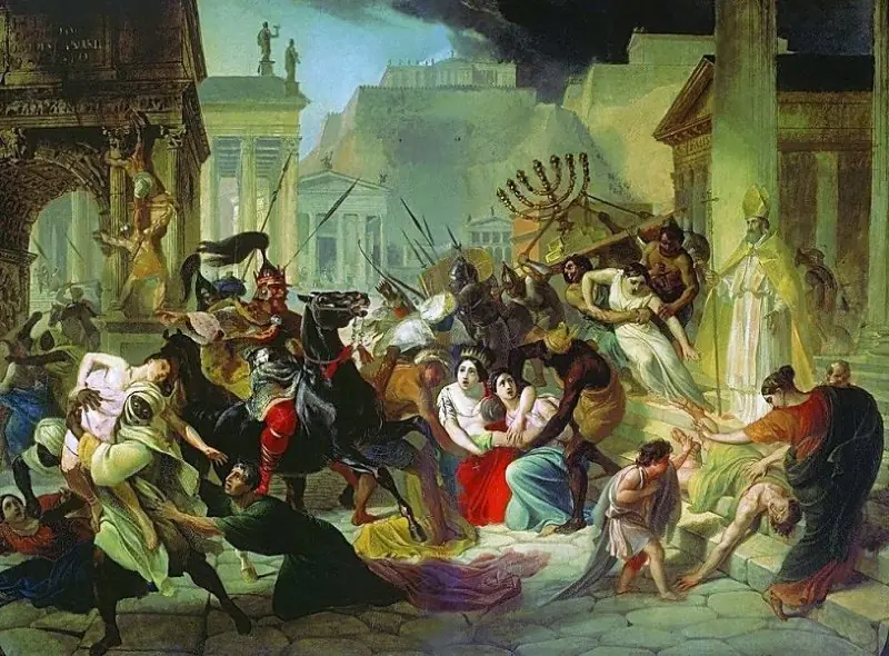 The sack of Rome by the Vandals of Geiseric. Painting from 1834