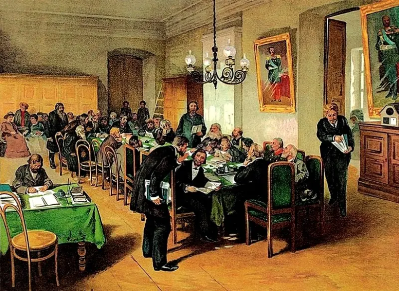 Zemstvo at work. Painting from the 1890s.